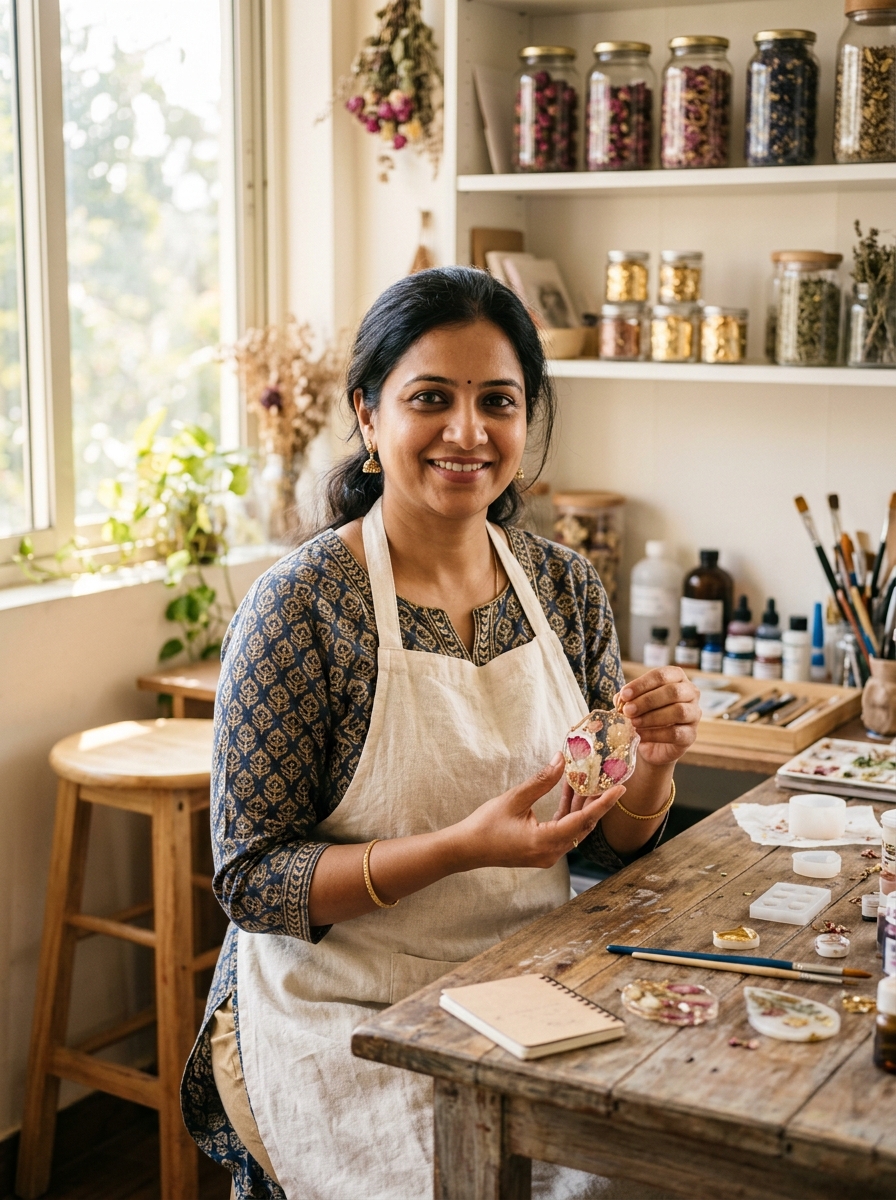 Artist Anjli in her Resin Atelier Studio