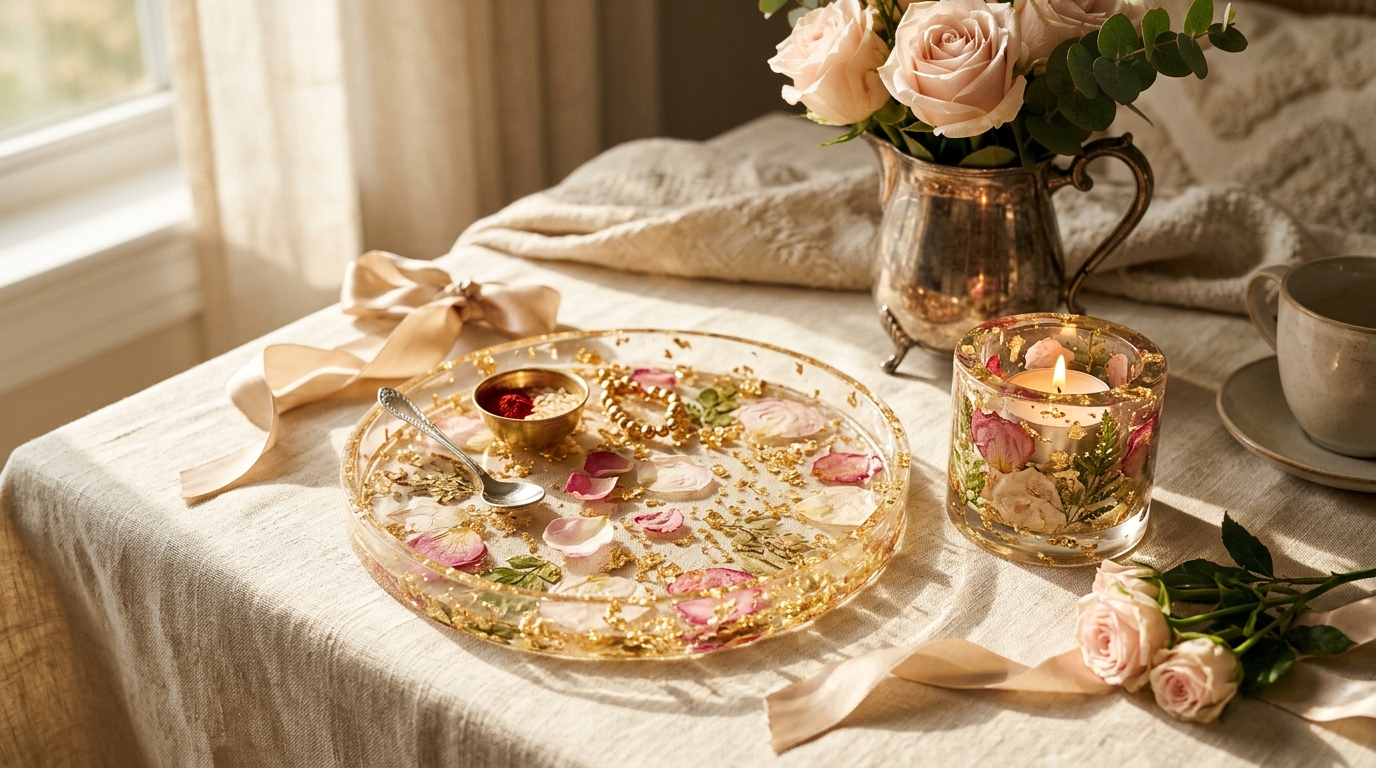 Handcrafted Resin Tilak Thali and Botanical Candle Holder